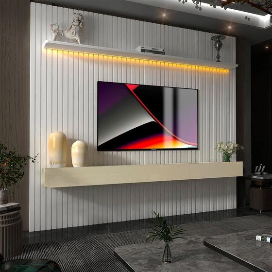 Imagem de Painel Ripado TV até 85 Polegadas com LED 230cm Nobre Gelius Móveis Off White