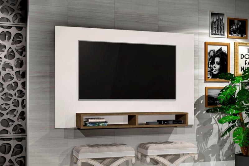 Imagem de Painel Suspenso 1,37m ATTAN Para TV Até 55'' Polegadas com 2 Nichos Porta Objetos Cor Off White / Jequitiba