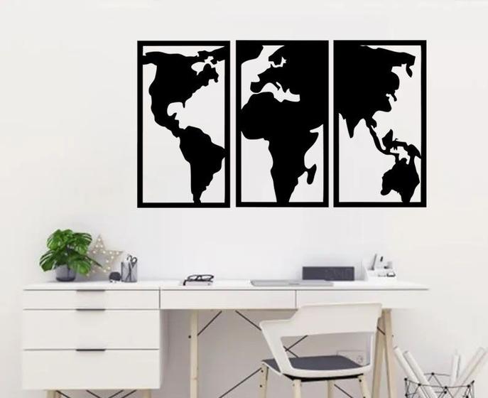 Imagem de Painel Trio Mapa do Mundo Vazado Para Parede em MDF