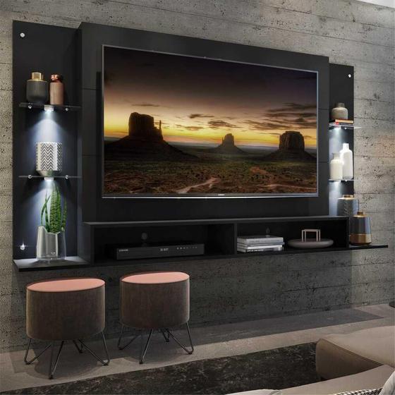 Painel TV 60" com 4 Leds e Prateleiras de Vidro Vegas Multimóveis Preto Menor preço em Painel TV 60" com 4 Leds e Prateleiras de Vidro Vegas Multimóveis Preto