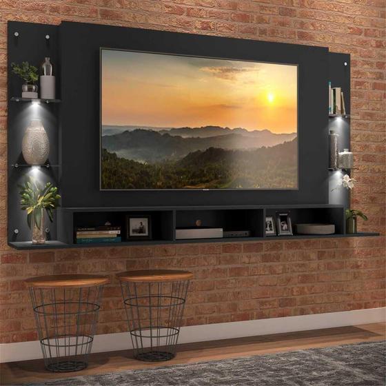 Imagem de Painel TV 65" com 4 Leds e Prateleiras de Vidro Vegas Premium Multimóveis Preto