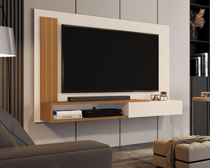 Imagem de Painel TV Smart Luxo até 55 P Math com porta cor Off white / Nature- JM Casa dos Moveis