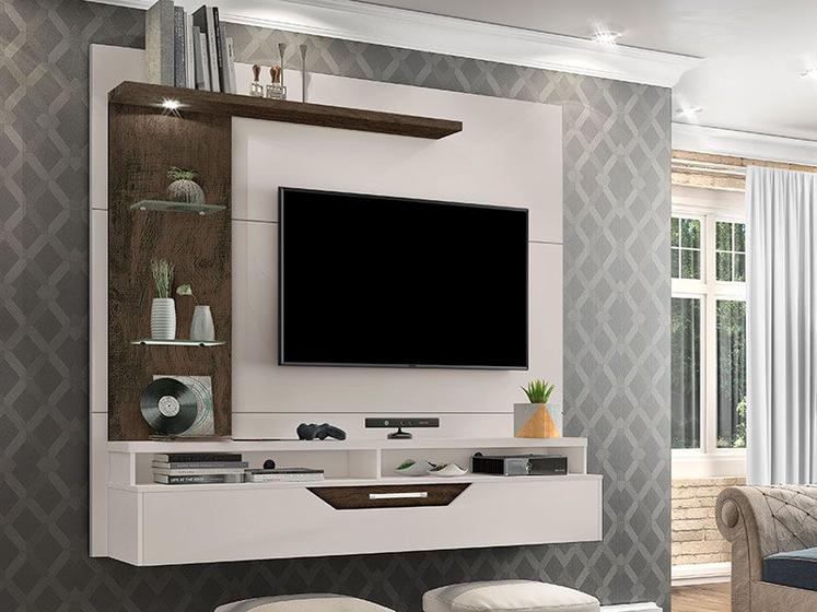 Painel TV Zeus 60 Pol. 100 Mdf/Mdp Vidro Led Off/Nogal Carmolar