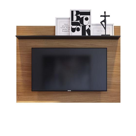 Imagem de Painel Yates para TV 55 Polegadas com Prateleira Noce Milano/ Preto Fosco para Sala Recepção