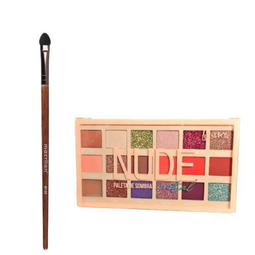 Imagem de Paleta De Sombras Nude Metal  Luisance L2063 + Pincel Profissional Para Sombra Linha Madeira Macrilan M126