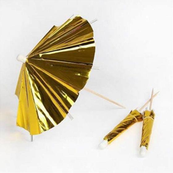 Imagem de Palito para decoração Guarda Chuva Dourado - 12 un - 10 cm -  Silver Festas