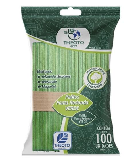 Imagem de Palito Sorvete Ponta Redonda Verde Pac Com 100 Unidades Theoto