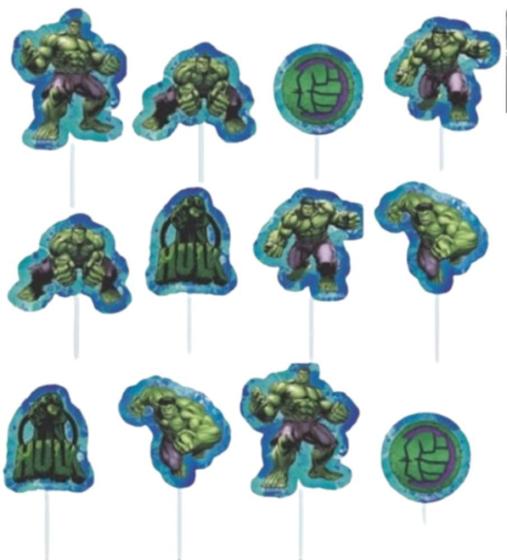 Imagem de Palitos Decorados Para Bolos e Doces Hulk Avengers - 12 unid