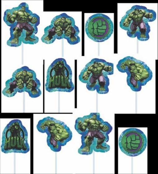 Imagem de Palitos Decorados Para Bolos e Doces Hulk Avengers - 12 unid - piffer
