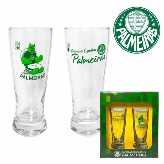 Imagem de Palmeiras Presente Palmeirense Jogo Conjunto 2 Copos Cerveja Chopp Porco 300ml Lager Original Oficial