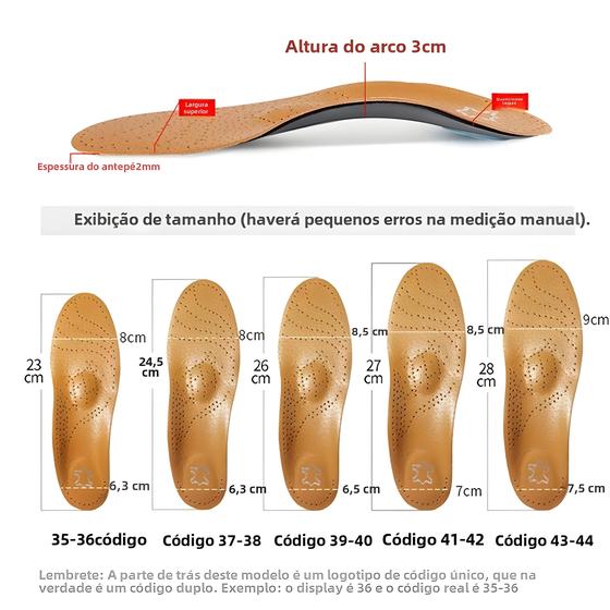 Imagem de Palmilha Ortopédica De Couro Unissex Com Suporte Para Arco Ortopédico PU Látex Antibacteriano