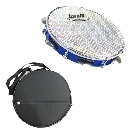 Imagem de Pandeiro 10'' Azul Injetado Em Abs Torelli Tp308 Com Capa