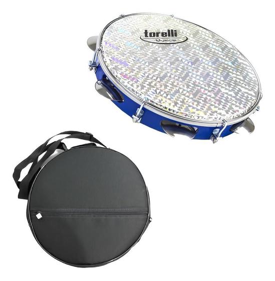 Imagem de Pandeiro 10'' Azul Injetado Em Abs Torelli Tp308 Com Capa