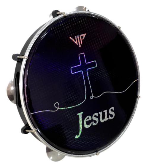 Imagem de Pandeiro Profissional 10 Pele Holográfica Jesus Corpo Abs Chave Afinação
