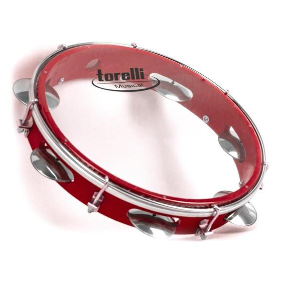 Imagem de Pandeiro Vermelho Torelli Com Pele Transparente Tp348Pr