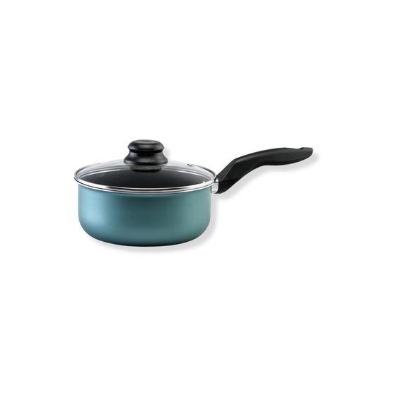 Imagem de Panela 18cm com tampa de Vidro Alumi-Aço linha PREMIUM J4TECH Alumínio Antiaderente Ultra Resistente Verde Esmeralda 