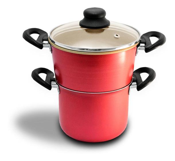 Imagem de Panela A Vapor Teflon Cuscuz Legumes Fervedor N14 Vermelho