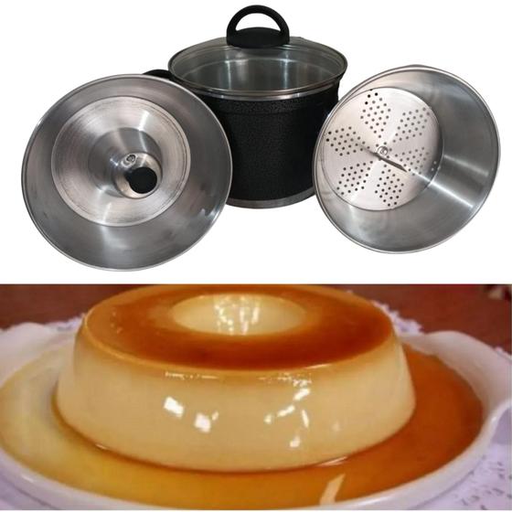 Panela Banho Maria Preta e vermelha 3x1 Forma Para Pudim Cuscuzeira e ...