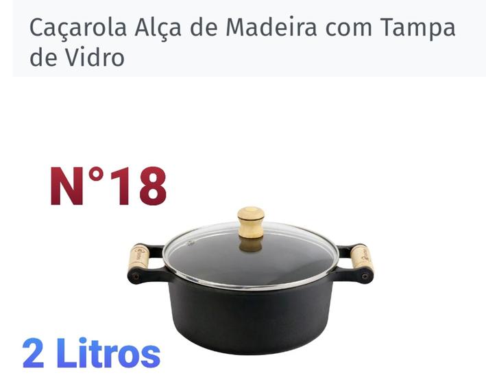 Imagem de Panela Caçarola De Ferro N18/ 2 Litros Com Tampa Vidro Envio Imediato