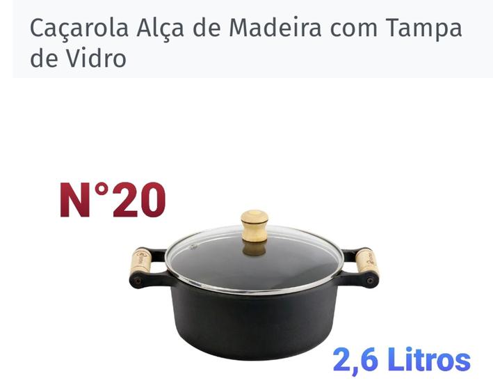 Imagem de Panela Caçarola De Ferro N20/ 2,6  Litros Com Tampa Vidro Envio Imediato