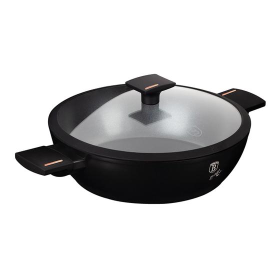 Imagem de Panela Caçarola Rasa Antiaderente Tampa Vidro Fogão Indução Cooktop Receitas Refeições Utensilio Cozinha Culinária Monaco Berlinger Haus 3,8L 28cm