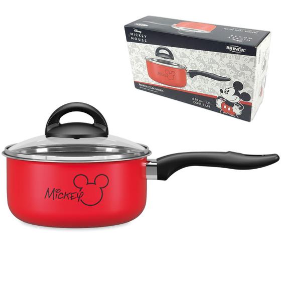 Imagem de Panela Com Tampa Vidro Mickey Ø18cm alumínio 1,9L Antiaderente Cozinha  Disney - 7222/361 Coza