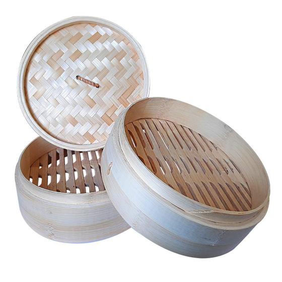Imagem de Panela De Bambú vaporeira cesto para cozimento a vapor legumes vegetais peixe 20 cm