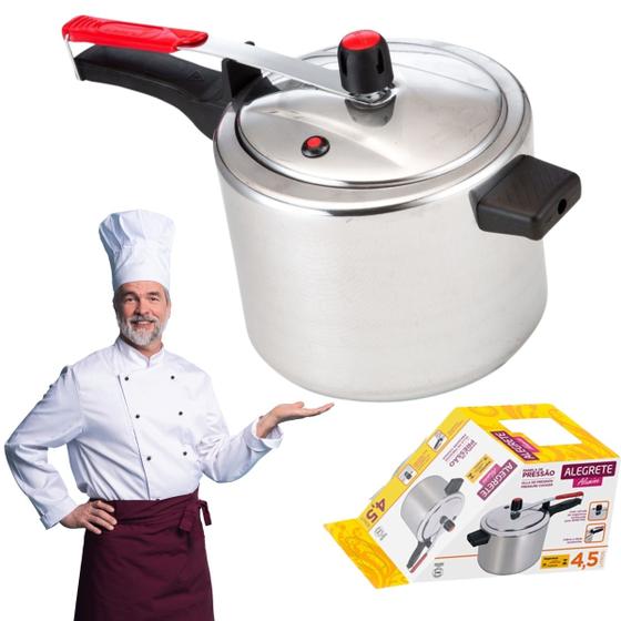 Imagem de Panela De Pressão 4,5 Litros Polida Com Válvula de Segurança E Pino Central Para Cozinhar Feijão Mandioca Carne Sopa