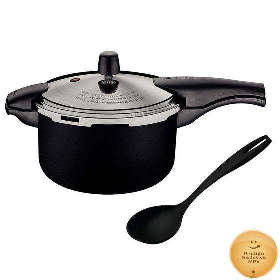 Imagem de Panela de Pressão 6,0 L Tramontina Vancouver Effect Alumínio com Revestimento Interno Externo Antiaderente Starflon Preto 24 cm concha multiuso nylon