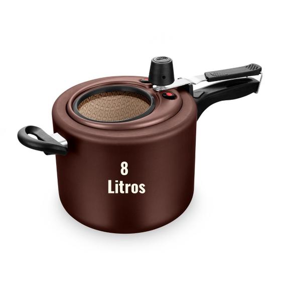 Imagem de Panela De Pressão 8 Litros Grande Com Visor De Vidro Chocolate Antiaderente MTA