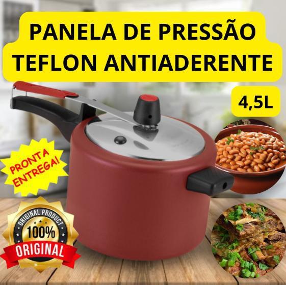 Imagem de Panela De Pressão Antiaderente 4,5l Vermelha Cereja Selo Inmetro Alumínio Caçarola Teflon Segurança Cozinha