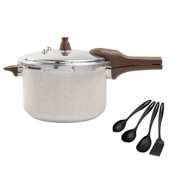 Imagem de Panela De Pressão Antiaderente Ceramica Fogão Indução 4,2L e Jogo Utensílios