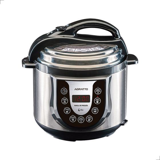 Imagem de Panela de Pressão Elétrica Agratto Inox Multifuncional 4l Painel Digital Timer Cooker Sistema de Segurança Tampa Vedação