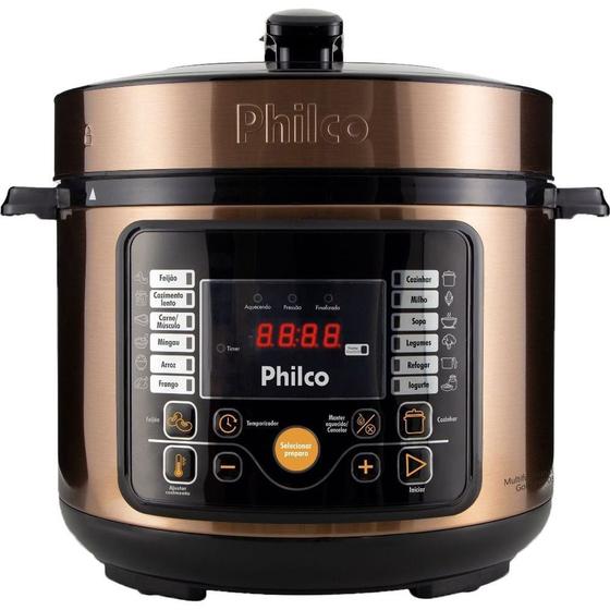 Panela De Pressão Elétrica Philco 5L Multifuncional Digital 15 Funções Gold Menor preço em Panela De Pressão Elétrica Philco 5L Multifuncional Digital 15 Funções Gold