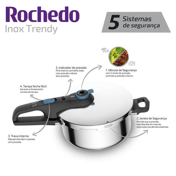 Imagem de Panela De Pressão Inox Trendy Indução 4 Litros  - Rochedo