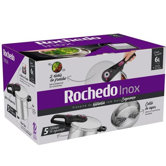 Panela de Pressão Rochedo Aço Inox com Cesta Inox 6 Litros - Panela de ...