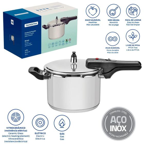 Panela de Pressão Tramontina Brava de Indução em Aço Inox 6 Litros com Fundo Triplo Menor preço em Panela de Pressão Tramontina Brava de Indução em Aço Inox 6 Litros com Fundo Triplo
