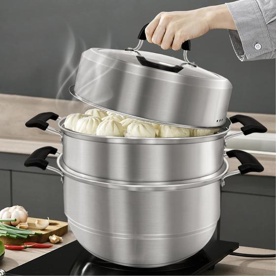 Panela de vapor MANO 30cm de aço inoxidável de 2 camadas para cozinhar ...