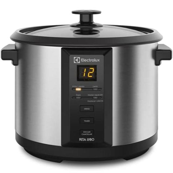 Imagem de Panela Elétrica Multifuncional Electrolux Chef faz Arroz Legumes e muito mais ECC20 Digital 1,8 L - Preta/Inox