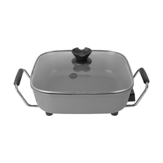 Panela Elétrica Quadrada Premium Fun Kitchen Cinza 127v 4 Litros