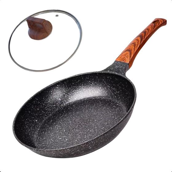 Imagem de Panela Frigideira Antiaderente De Indução Cerâmica Com Tampa De Vidro Temperado Com Saída De Vapor