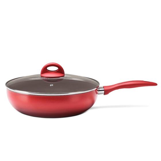 Imagem de Panela Frigideria Wok Vermelha com Tampa Ceramic Life Smart Plus 3,4 Litros 28x8cm Brinox