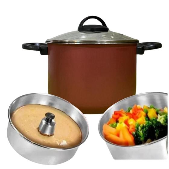 Imagem de Panela Multi Uso 3em1 Antiaderente Tampa de Vidro Forma De Pudim- Vapor Legumes Cuscuz