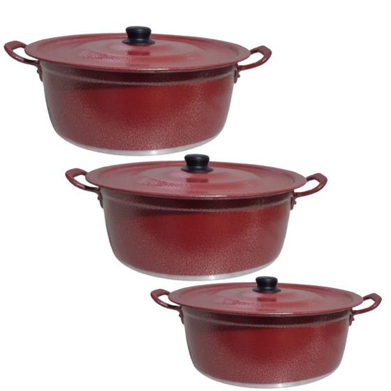 Imagem de Panela Para Feijoada Grande Caldo Alumínio Vermelho 3Pç