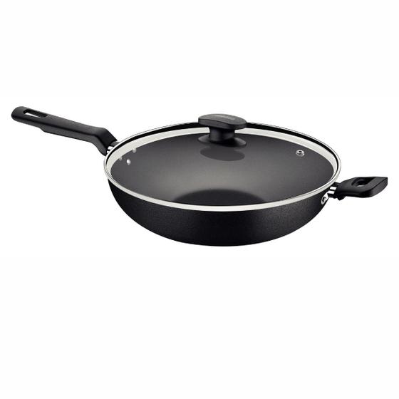 Imagem de Panela Wok 28Cm 3,3L Tramontina Alumínio Antiaderente com tampa de vidro Cozinha Teflon Durabilidade