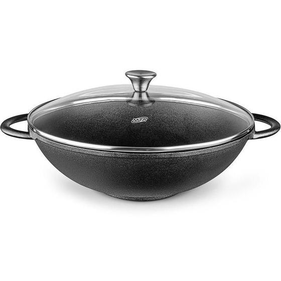 Imagem de Panela Wok 36Cm Ferro Fundido Com Tampa De Vidro - Mta