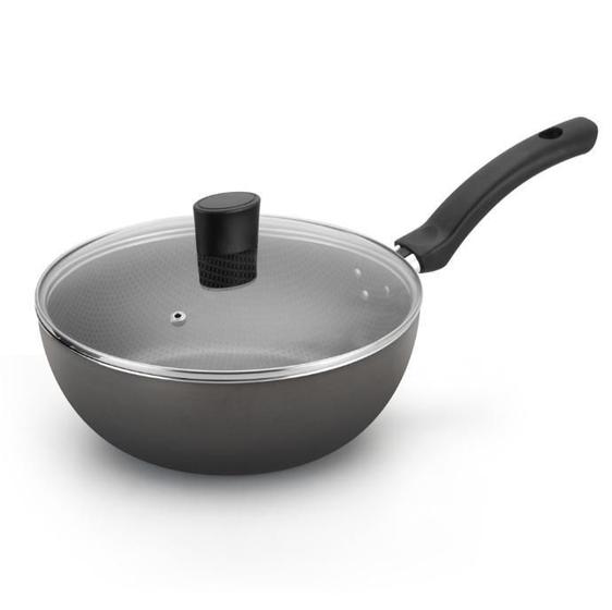 Imagem de Panela Wok Antiaderente 24cm Vermelha com Tampa de Vidro