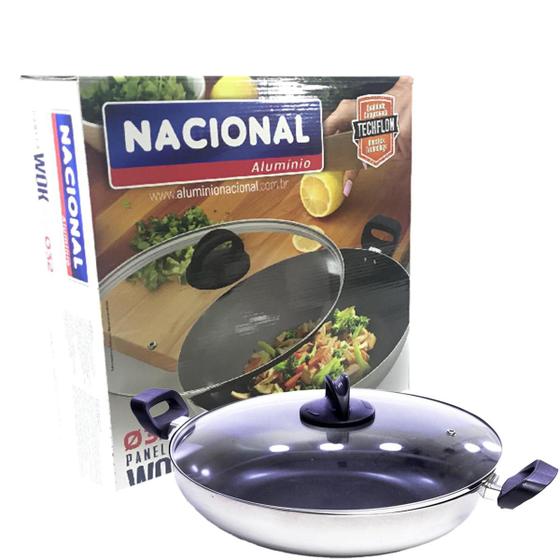 Imagem de Panela wok antiaderente 28cm c/ tampa de vidro nacional