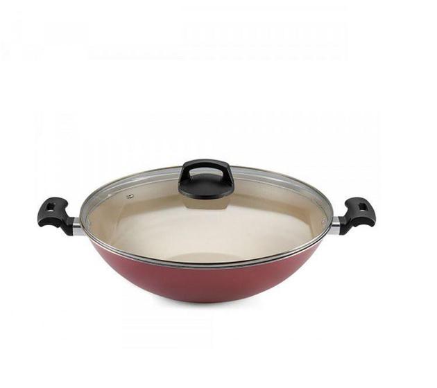 Imagem de Panela Wok antiaderente 32cm Premium Cereja c/ tampa de Vidro Panelux