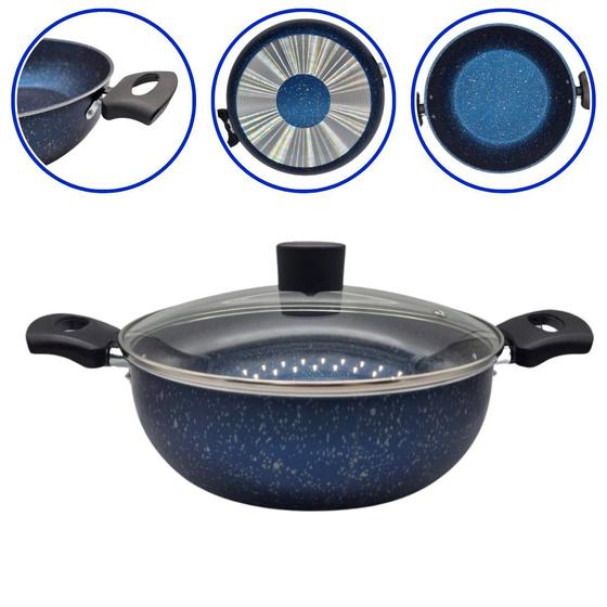 Imagem de Panela Wok Antiaderente N24 com Tampa de Vidro Colore Azul Stone